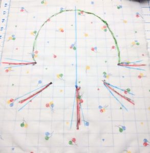 The rough shape drawn onto fabric